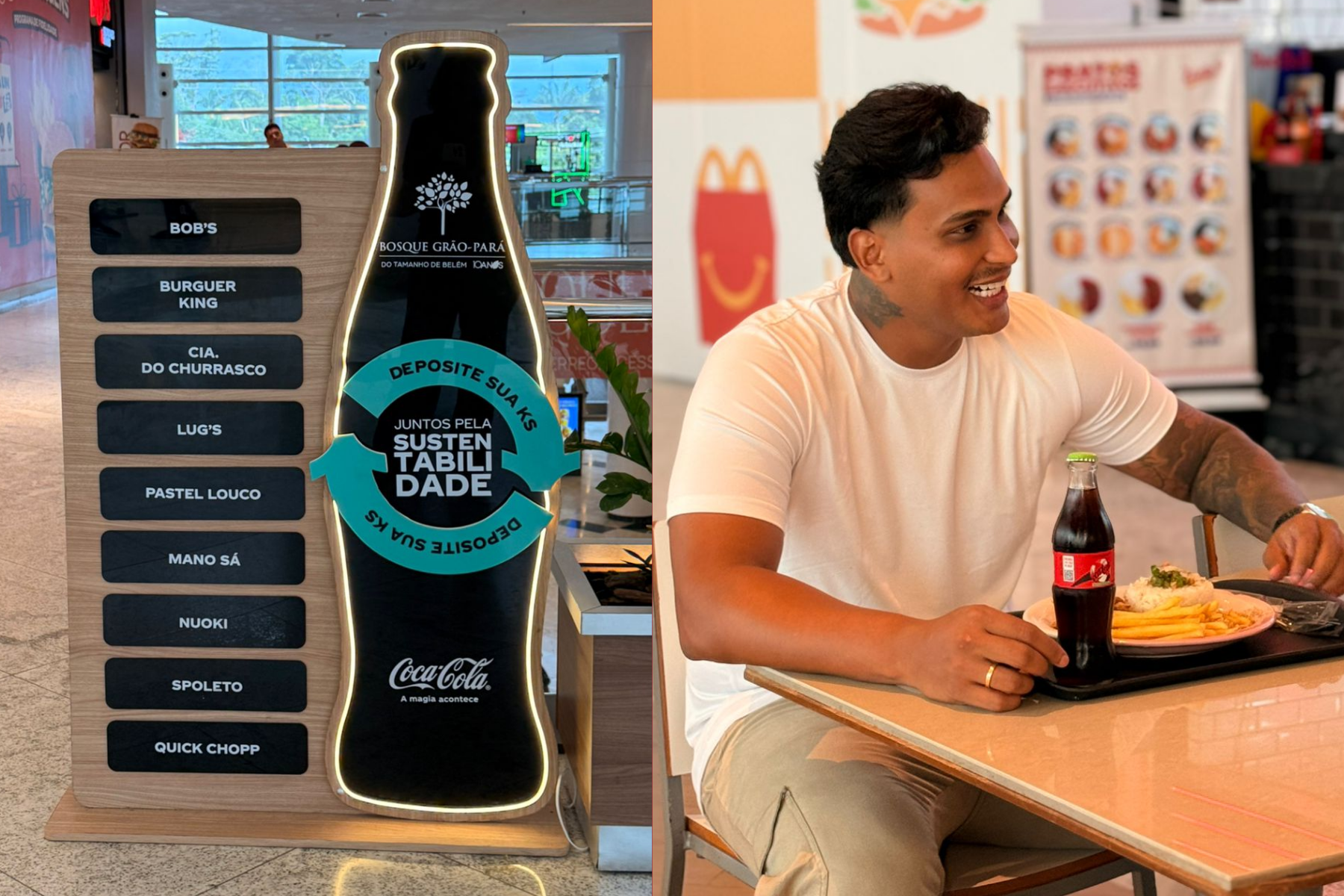 Coca-Cola KS na praça de alimentação. O primeiro shopping do Brasil. Inovação Sustentável