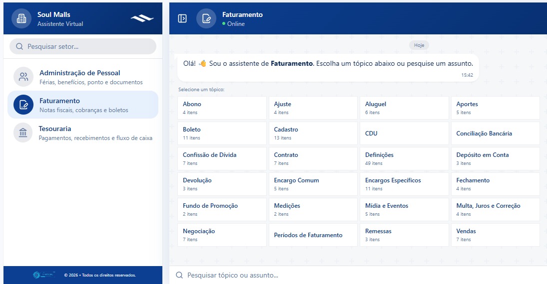 Chatbot Soul Malls, uma ferramenta de conhecimento corporativo!